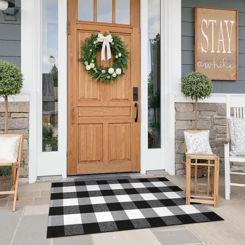 Miniatura 21 de KIMODE Alfombras para puerta delantera de 24"x35", alfombra reversible lavable para decorar el porche de una casa de campo, alfombras a rayas por