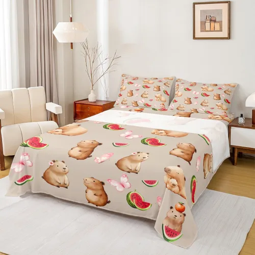 Miniatura 27 de Capybara - Juego de sábanas de regalo tamaño individual, juego de sábanas de decoración de animales kawaii Capybara para decoración de habitación