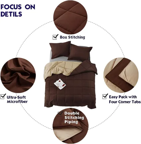 Miniatura 7 de HIG Juego de edredón alternativo de plumón de 3 piezas - Edredón reversible para todas las estaciones con funda de almohada - Relleno de edredón