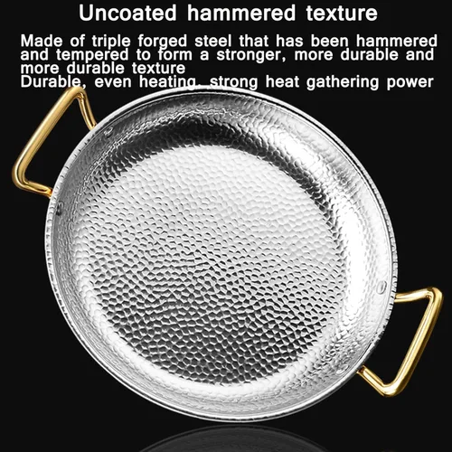 Miniatura 3 de SVRITE Sartén para paella de acero inoxidable martillada a mano sin recubrimiento antiadherente con asas dobles -10 tamaños estilo paella