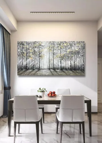 Miniatura 4 de V-inspire arte, 24x48 pulgadas moderno impresionista árbol arte 100% pintado a mano lienzo arte de la pared pintura al óleo grande azul gris