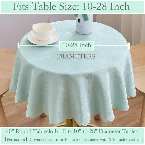Miniatura 3 de Mantel Redondo Aqua Jacquard Pequeño de 40 Pulgadas, Manteles para Mesas de hasta 26" de Diámetro, Impermeable, Lavable, Sin Arrugas, Tela Suave