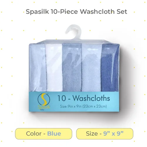 Miniatura 2 de Spasilk Juego de Paños de Lavado para Bebés Recién Nacidos Niños y Niñas, Juego de Paños de Rizo Suave, Paquete de 10, Azul