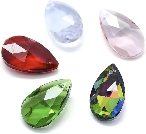 Miniatura 23 de Cheriswelry 48 colgantes de diamantes de imitación de resina en forma de lágrima con ajustes de latón dorado con diamantes de imitación facetados