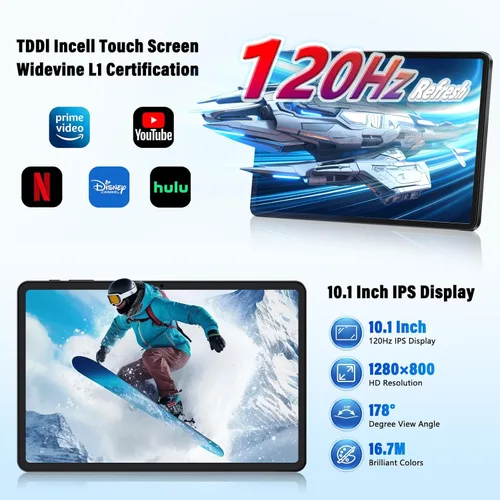 Miniatura 2 de Tablet Android de 10 pulgadas Tablets Android 16, Gemini AI, pantalla de 120Hz, 20GB RAM, 64GB ROM+2TB expandible, Widevine L1, 6000mAh, GPS, Face
