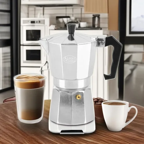 Miniatura 5 de Alpine Cuisine Cafetera de café expreso de 9.7 onzas, 6 tazas de café expreso para cafetera clásica italiana y cubana, olla moka de aluminio, hace