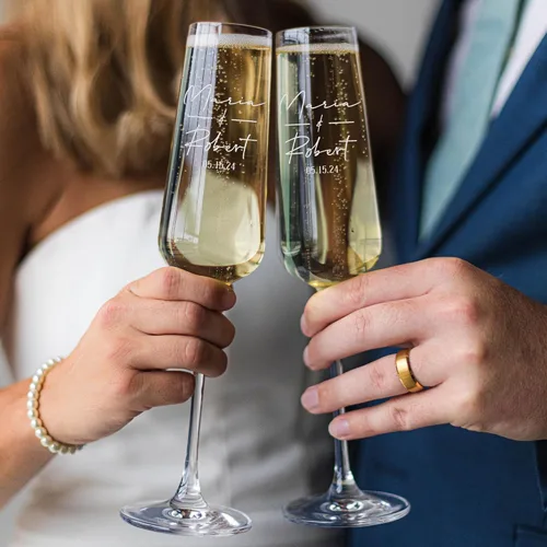 Miniatura 5 de Copas de champán de boda personalizadas, juego de 2, copas de brindis Mr & Mrs para novia y novio, nombre y fecha grabados, regalos personalizados