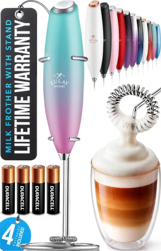 Miniatura 115 de Zulay Kitchen Espumador de leche de mano con pilas Duracell AA – Mezclador eléctrico ultrarrápido y creador de espuma, mezclador de bebidas fácil
