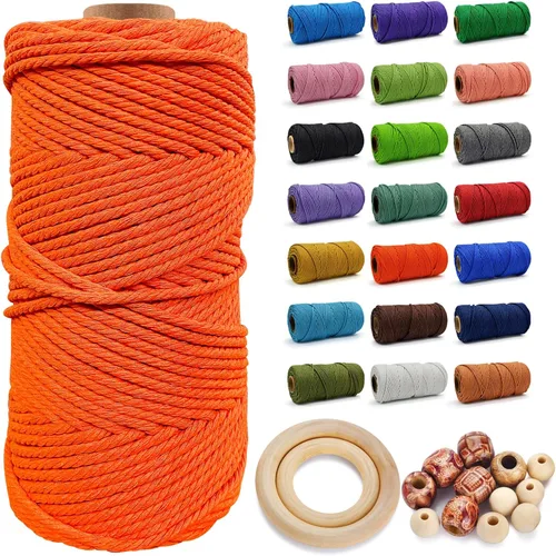 Miniatura 65 de Cuerda de Algodón 8mm x 20 Yardas - Cuerda de Macramé Natural Sin Blanquear - Cuerda de Algodón Trenzada de 3 Hilos para Colgar en la Pared, Blanco