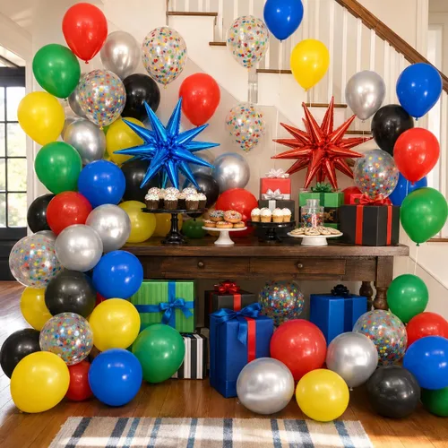 Miniatura 4 de Globos negros y rojos amarillos azules, globos de confeti de 12 pulgadas negros rojos amarillos azules verdes plateados metálicos con globo