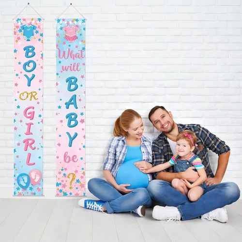 Miniatura 7 de Buryeah 2 piezas de decoración de puerta de revelación de género para niños o niñas, letreros de revelación de género para puerta, carteles