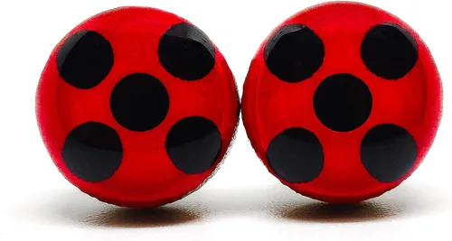 Aretes de tachuelas, mariquita, manchas negras de 10 mm, aretes redondos para mujeres y niñas hechos a mano, entradas de acero inoxidable para