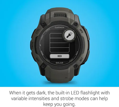 Miniatura 5 de Garmin Instinct 2X Solar, reloj inteligente GPS resistente, linterna incorporada, capacidad de carga solar, GNSS multibanda, Moss