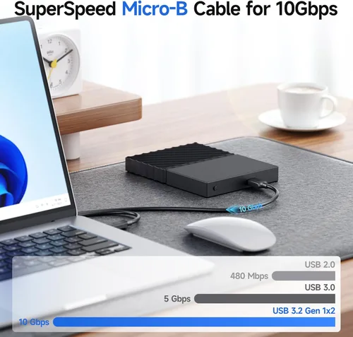 Miniatura 3 de Cable Matters 10Gbps Cable USB C corto a Micro USB 3.0 - 1 pie, cable de disco duro USBC, cordón Micro B a USBC, compatible con disco duro externo