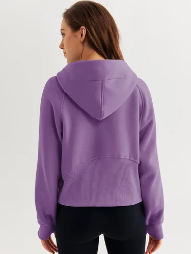 Miniatura 5 de WYNNQUE Sudadera corta con capucha para mujer, manga larga, forro polar, media cremallera, ropa de otoño