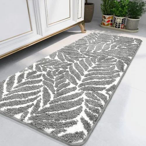 Miniatura 19 de Alfombra de Baño Azul - Alfombra de baño azul oscuro pequeña con hojas tropicales, antideslizante, lavable, para suelo de baño, bonita alfombra