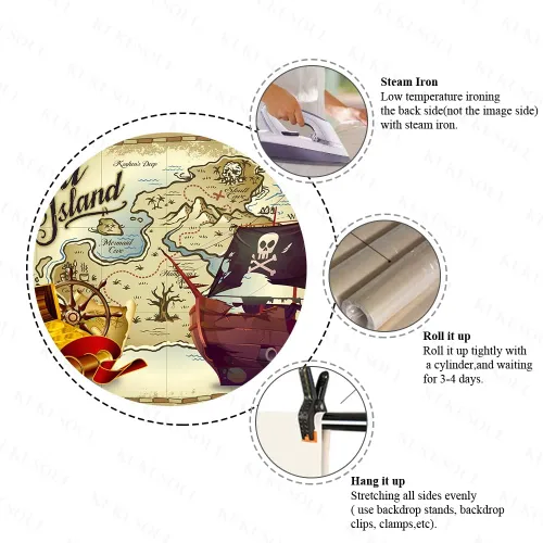 Miniatura 6 de KUBZT537 - Telón de fondo de fiesta pirata de 7 x 5 pies, fondo de mapa del tesoro pirata, suministros de cumpleaños para niños, decoración de baby