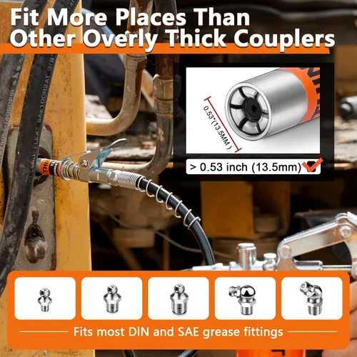 Miniatura 3 de THINKWORK Acoplador de pistola engrasadora de 2 piezas, puntas de pistola engrasadora de 0.53", acoplador de grasa con bloqueo fuerte y alcance