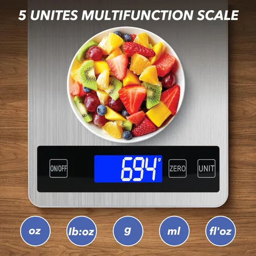 Miniatura 2 de Báscula digital de cocina de alimentos de 33 libras, graduación precisa de 1g/0.05 onzas, báscula de cocina con carga USB, acero inoxidable