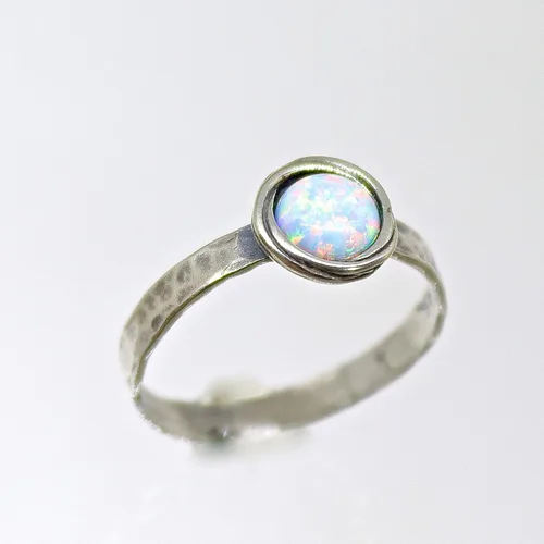 Miniatura 59 de Anillo de plata de ley con piedras preciosas para mujer, anillo apilable de piedra martillada, anillo de piedra natal