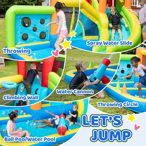 Miniatura 5 de Doctor Dolphin Casa inflable de rebote de agua, casa inflable para niños grandes, tobogán acuático para patio trasero, parque acuático inflable