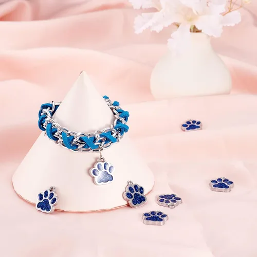 Miniatura 6 de Abalorio esmaltado con estampado de pata de perro y gato con purpurina en polvo de aleación de esmalte de gato y perro, dijes para llavero, joyería