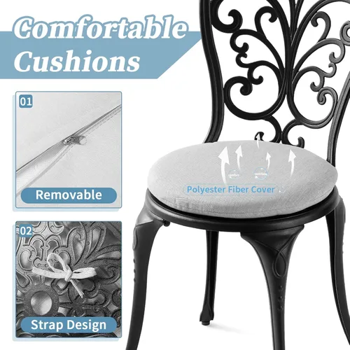 Miniatura 5 de Juego de 3 piezas de mesa de bistró para exteriores, juego de mesa de bistró para todo tipo de clima, juego de 2, muebles de comedor de patio