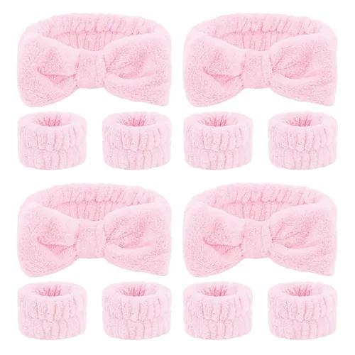 Miniatura 15 de CIEHER 12 PCS Diademas de Maquillaje para Mujeres Muñequeras Bandas de Lavado Scrunchies Puños para Lavar la Cara, Banda de Cabello Suave con Lazo a