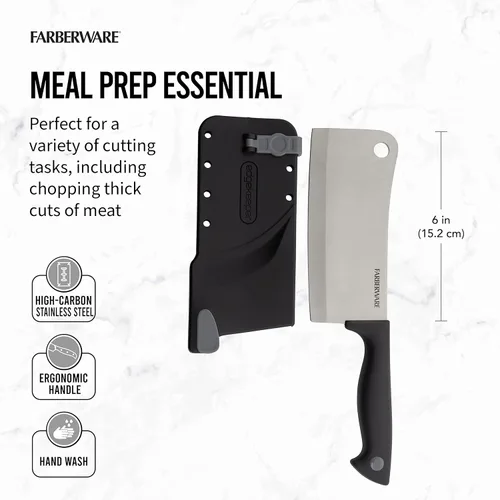 Miniatura 3 de Farberware Edgekeeper – Cuchillo de carnicero de 15 cm con cubierta autoafilable, cuchillo de cocina de acero inoxidable de alto carbono con mango