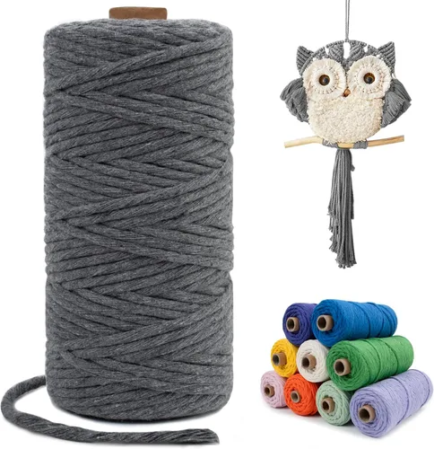Miniatura 41 de Cuerda de macramé de una sola hebra de 0.197 in x 110 yardas, cuerda de macramé de algodón natural de 0.197 in, cuerda de algodón grueso para colgar