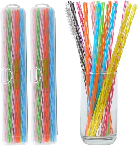 Honest ECO Pajitas agitadoras de plástico reutilizables con cepillo limpiador, tubo de colores surtidos para leche, jugo, café, licuados de frutas,