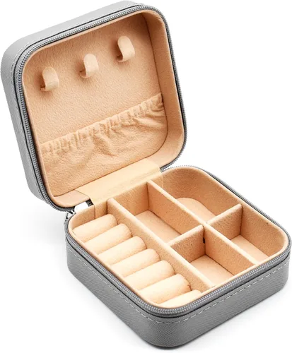 MODENGKONGJIAN Mini estuche de viaje para joyería, caja organizadora de joyas de viaje de piel sintética, pequeño soporte portátil para