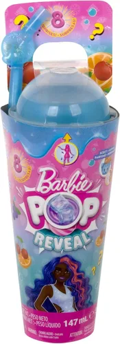 Miniatura 4 de Barbie Muñeca Pop Reveal y accesorios, aroma a ponche de fruta con cabello azul, 8 sorpresas incluyen slime, cambio de color y cachorro