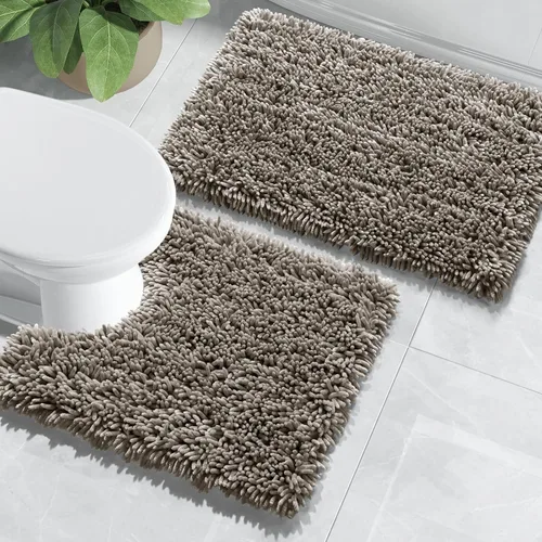 Miniatura 40 de Yimobra Juego de 2 alfombras de baño, alfombra de baño suave y absorbente y alfombra de inodoro en forma de U con respaldo antideslizante, alfombras