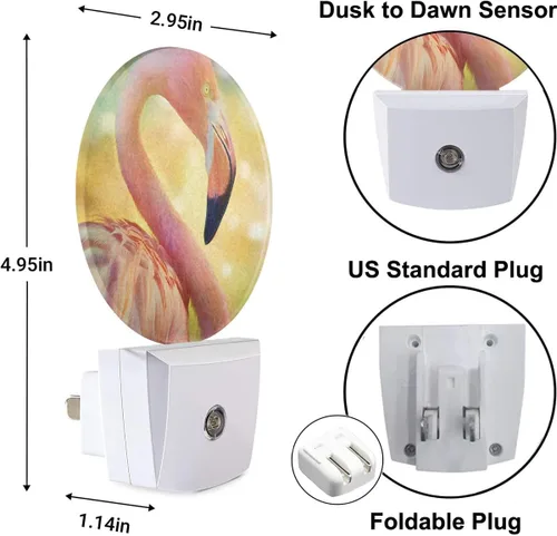 Miniatura 4 de Luz nocturna de flamenco rosa con diseño de pájaro tropical con diseño de pájaro doblado, hermoso cuello, enchufable, luz nocturna de ahorro