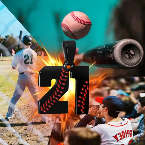 Miniatura 3 de SKQIR Colgante de número de jersey de béisbol para hombres y niños - Cadena de acero inoxidable para atletas - Negro
