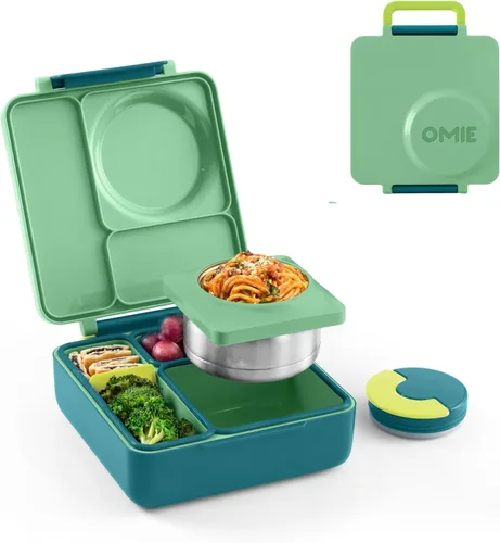 Miniatura 10 de OmieBox Caja de Bento para Niños - Lonchera Bento Aislada con Termo a Prueba de Fugas Aislado al Vacío - 3 Compartimentos, Dos Zonas de Temperatura