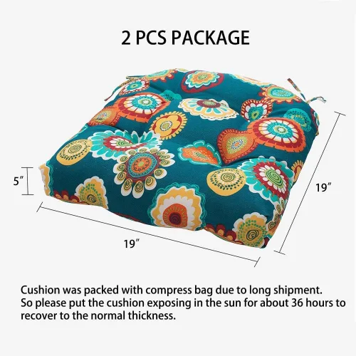 Miniatura 2 de Magpie Fabrics Juego de 2 cojines de asiento capitoné para exteriores e interiores con lazos, 19 x 19 pulgadas, impermeables, para silla de patio