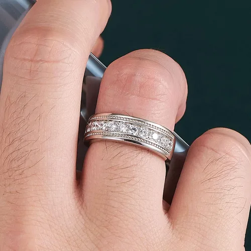Miniatura 5 de SweetJew Anillo de boda para hombre, plata de ley 925, anillo de boda para él, 1 quilates, 11, redondo, 5A, circonita cúbica, anillos de promesa