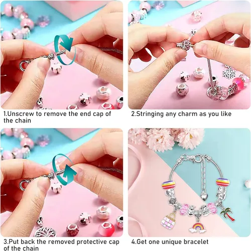 Miniatura 6 de SUREHOME Kit de fabricación de joyas para niñas de 8 a 12 años, 110 piezas, kit de fabricación de pulseras de dijes, juguete de arte y manualidades