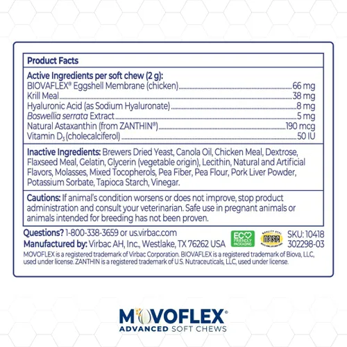 Miniatura 6 de MOVOFLEX Virbac - Suplemento de apoyo avanzado para la cadera y las articulaciones para perros pequeños, 60