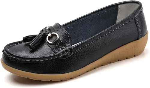 Zapatos mocasines para mujer, mocasines clásicos de cuero, zapatos casuales sin cordones, mocasines cómodos para caminar, zapatos de suela suave