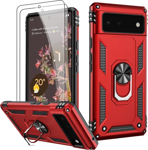 Miniatura 38 de LUMARKE Funda para Google Pixel 5 con protector de pantalla, pasa 16 pies, probada en caídas, grado militar, con soporte de anillo magnético, Rojo