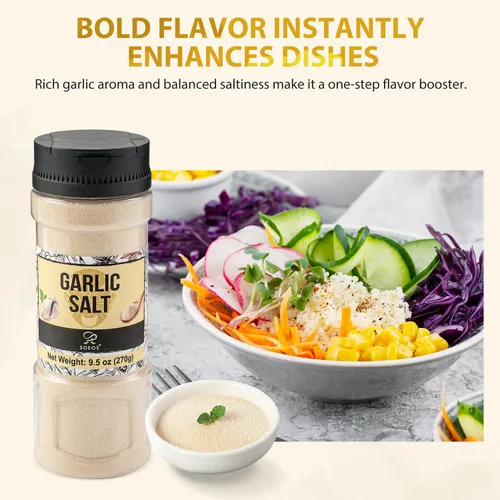 Miniatura 7 de Sal de Ajo Soeos 9.5 Onzas (270g), Condimento de Sal de Ajo, Sin GMO, Sin Gluten, Ideal para Añadir Sabor a Sopas, Panes, Vegetales, Carnes y Más