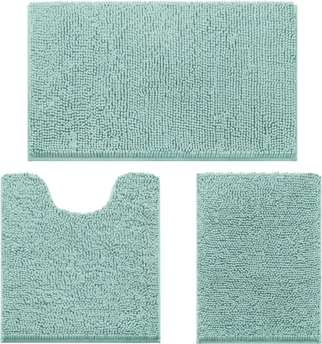 Miniatura 13 de HOMEIDEAS Juego de 3 alfombras de baño, ultra suaves, antideslizantes, absorbentes, de chenilla, juego de alfombrillas de baño para inodoro (beige)