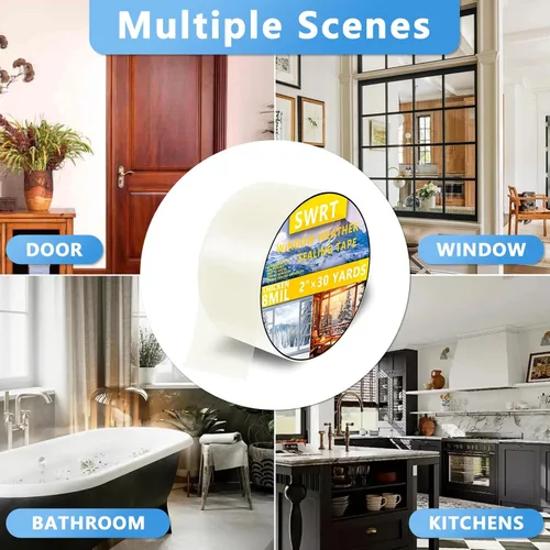 Miniatura 4 de SWRT 2 pulgadas x 27 metros 8 mil Cinta transparente resistente para sellado de ventanas, sin residuos, aislamiento de ventana para invierno
