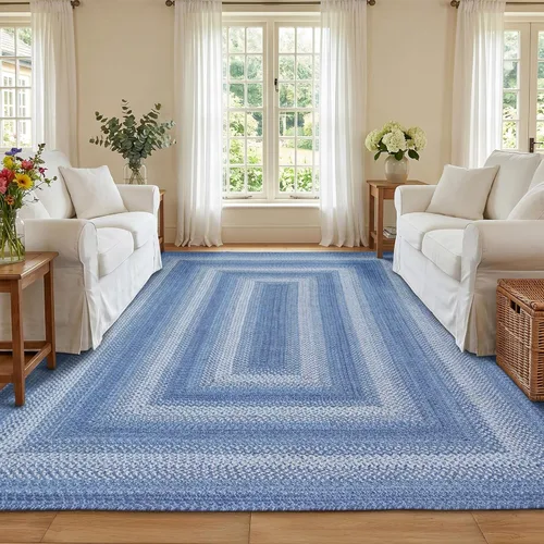 Miniatura 187 de Homespice Alfombras de Área Ovaladas Trenzadas de Yute Denim Azul de 8x10 pies para Sala de Estar, Dormitorio y Comedor. Apto para Mascotas. Estilos