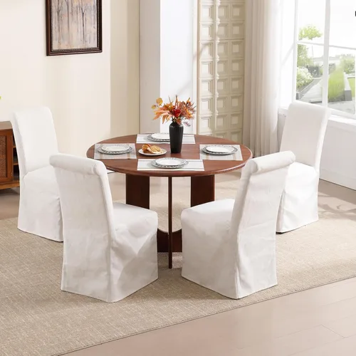 Miniatura 7 de Parsons - Juego de 2 sillas de comedor tapizadas con falda extraíble lavable, sillas de cocina con respaldo alto y patas de madera maciza, tela