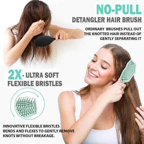 Miniatura 3 de Fiora Naturals Cepillo desenredante para el cabello, 100% cepillo desenredante biológico con cerdas ultrasuaves, se desliza a través de los enredos