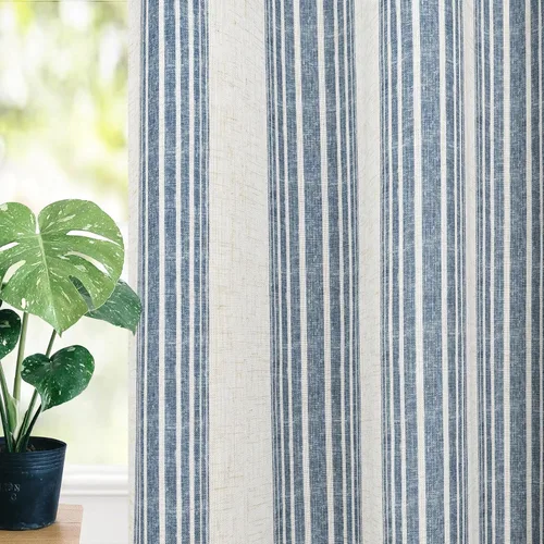 Miniatura 25 de DriftAway Chris Linen - Cortinas opacas con capa térmica y reductora de sonido, 63 pulgadas de largo para dormitorio, cortinas estampadas a rayas